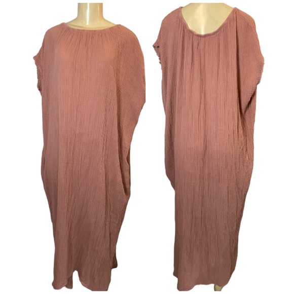 9Seed Dresses & Skirts - 9seed Caftan Featuring On Seam Pockets Raw Edges Gauze Maxi Cotton Dress